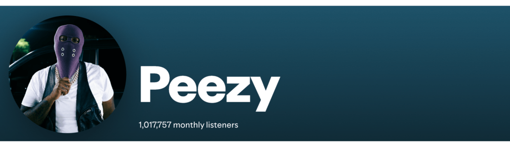 Peezy ranks among artists with over 1 million monthly Spotify listeners
